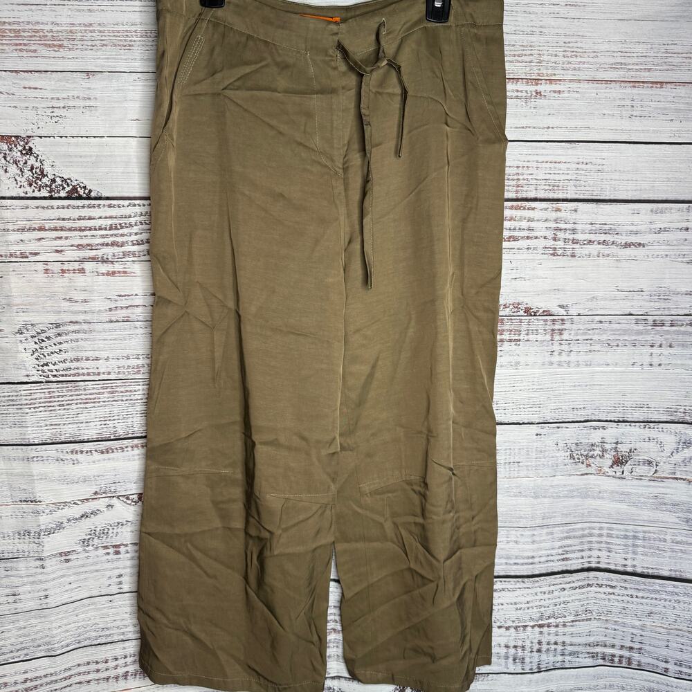 Digbys Brown Cropped Pants Wide Leg Drawstring Waist Italy Fabric 2